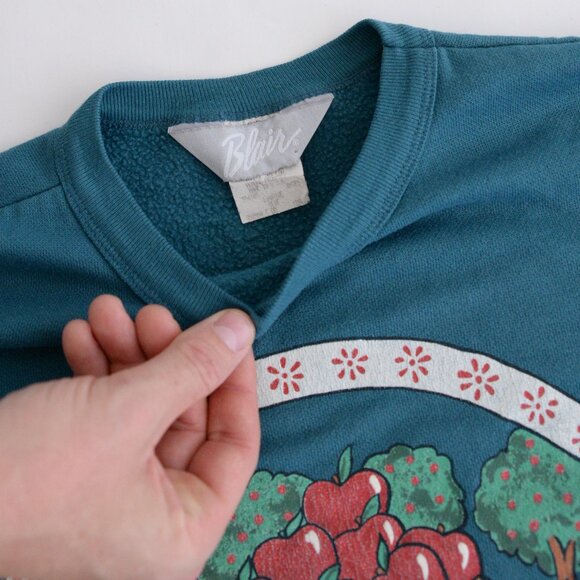 Vintage Blair Teal Apple Orchard Festive Harvest Crewneck Sweater L - Picture 10 of 12